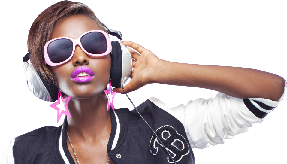 Banner Black And White Stock Dj Transparent Hip Hop - Girl With Headphones Png (956x546), Png Download