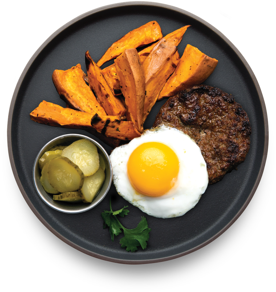 Over Easy Burger With Sweet Potato (1242x1242), Png Download