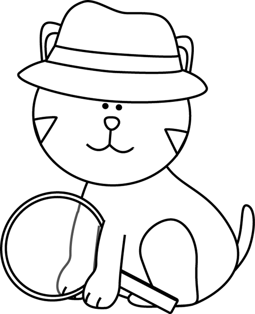 Detective Black And White - Cat Detective Clipart (500x617), Png Download
