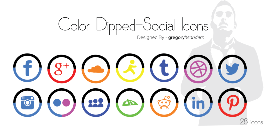 Color Dipped Social Media Icons (1053x759), Png Download