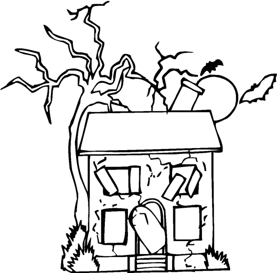 Abandoned Haunted House Halloween Coloring Page - Easy Abandoned House Drawing (576x756), Png Download