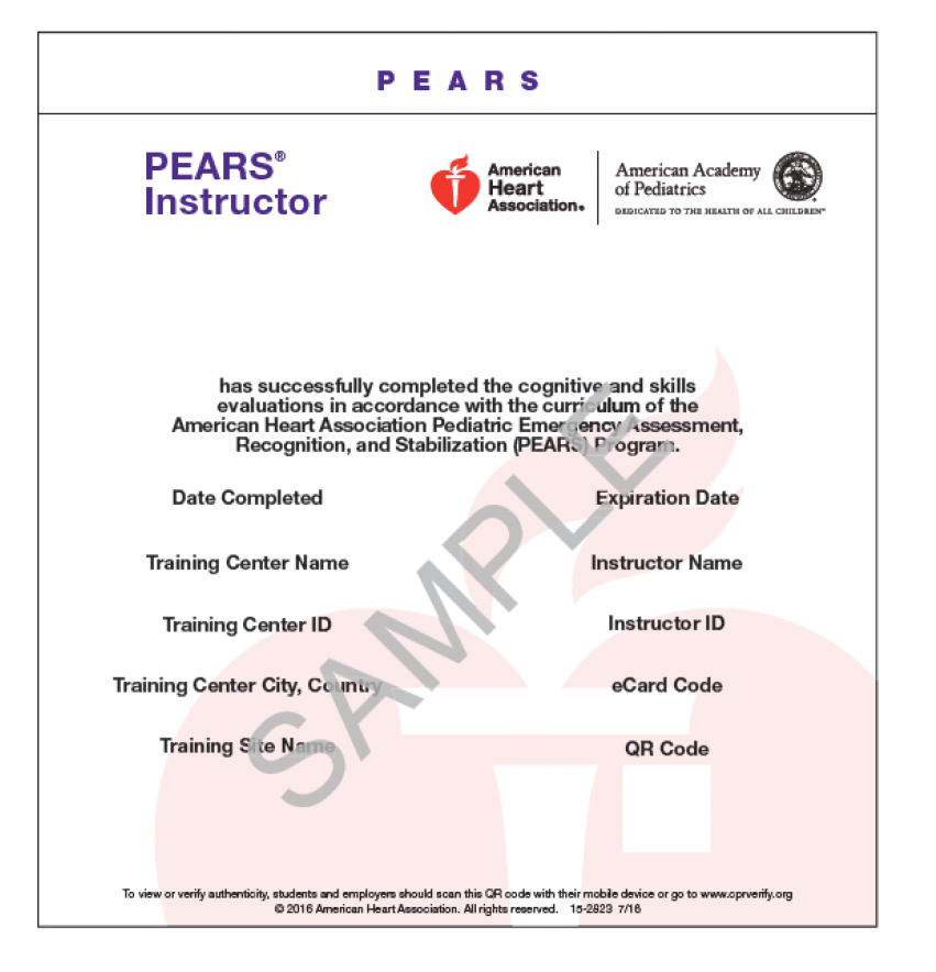 Aha International Ecard Pears Instructor - American Heart Association (850x1131), Png Download