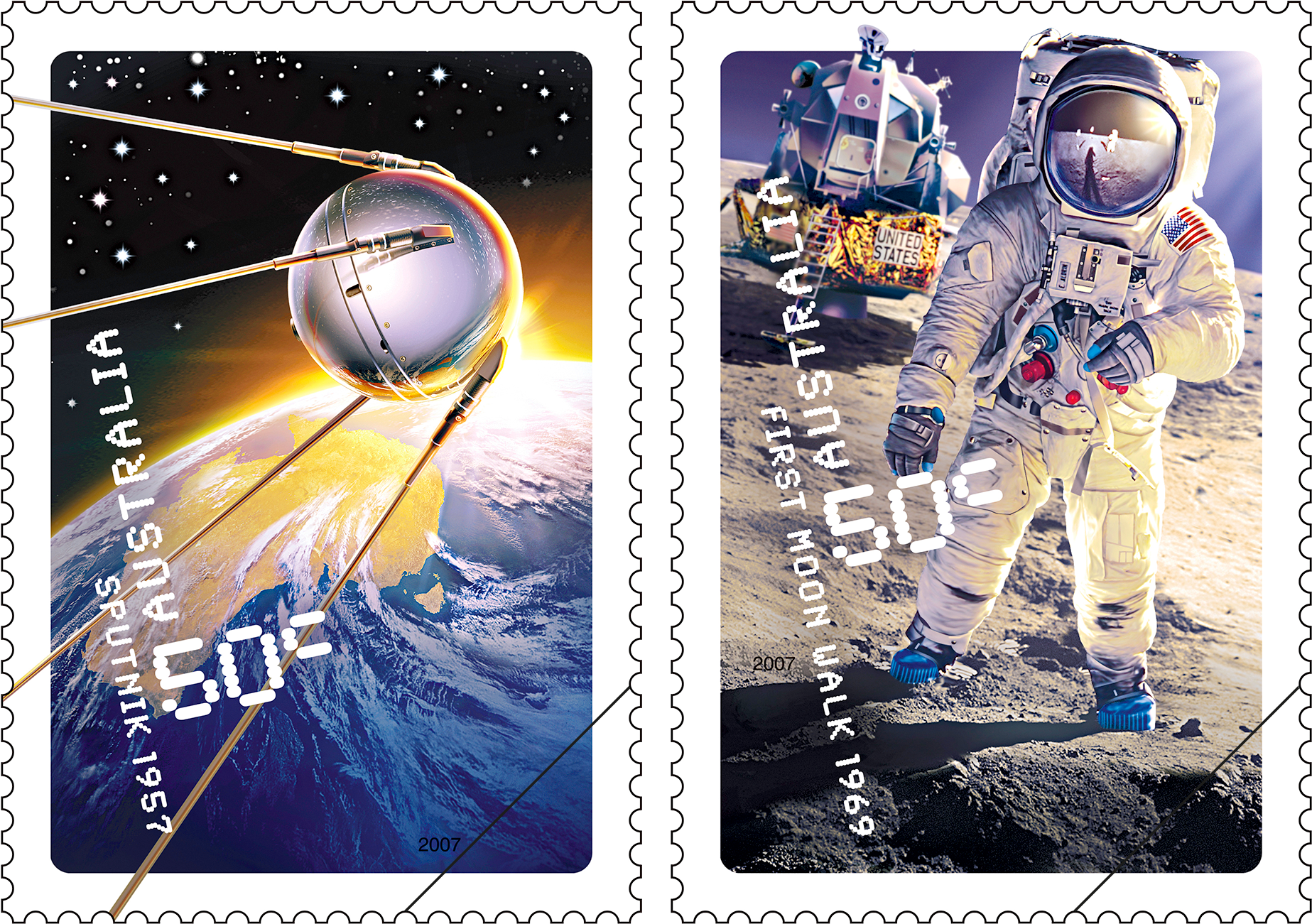 2007 50 Years In Space - Space Race Stamps (1846x1385), Png Download