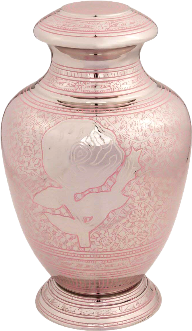 Pink Rose Engraved Brass Urn - Urn (1200x1200), Png Download