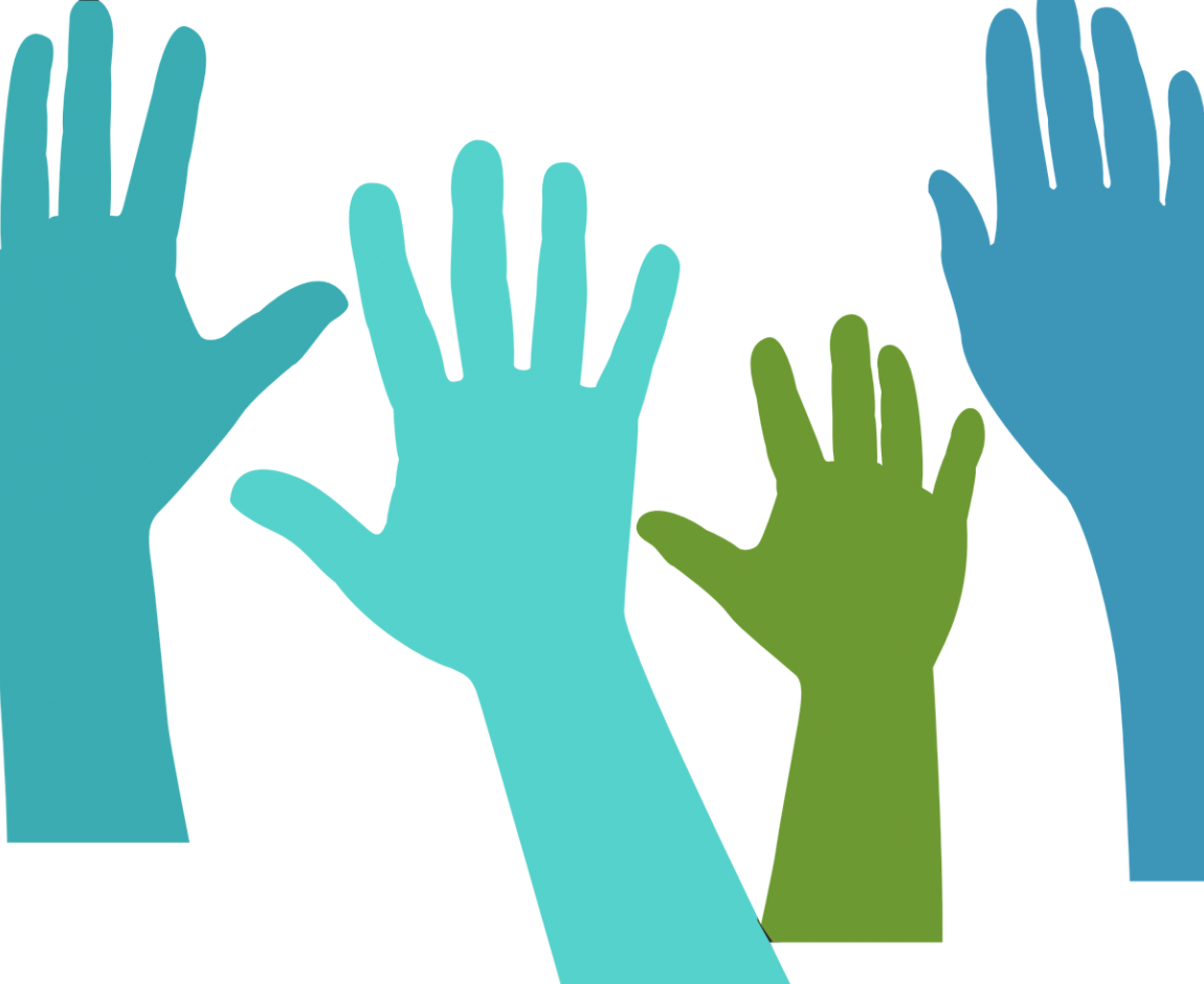 Volunteer - Hands Raised No Background (1150x940), Png Download