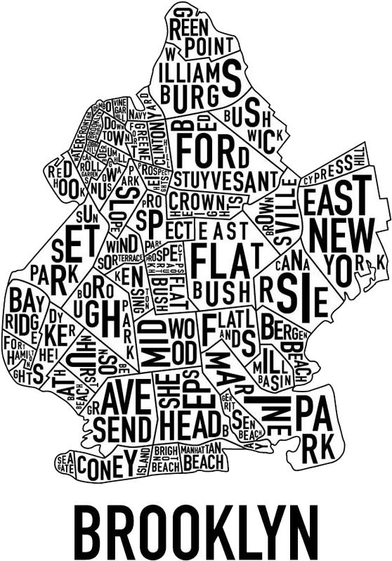 Brooklyn Neighborhood Art Map (607x829), Png Download