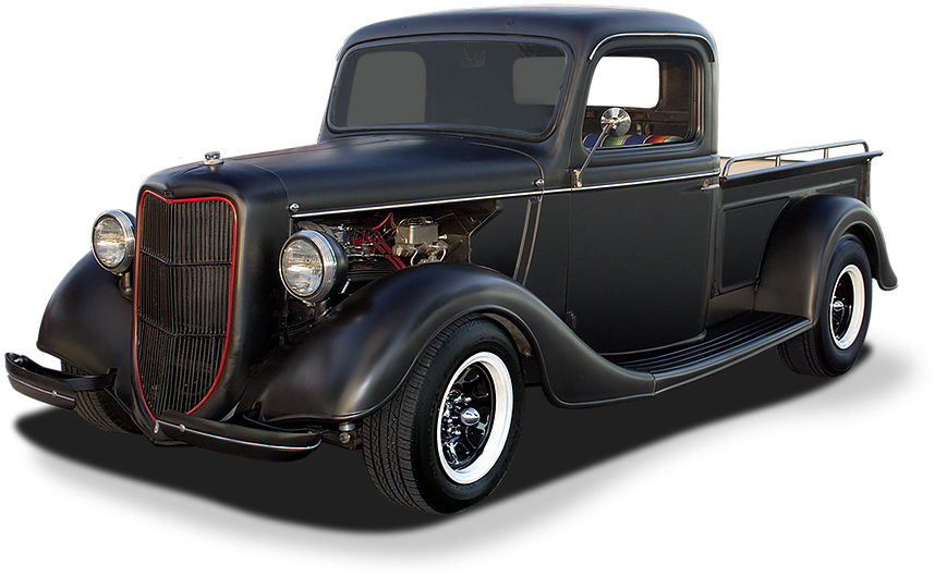 Vintage, Pickup, Truck, White Walls, Black, Hot Rod - Pickup Truck (932x720), Png Download