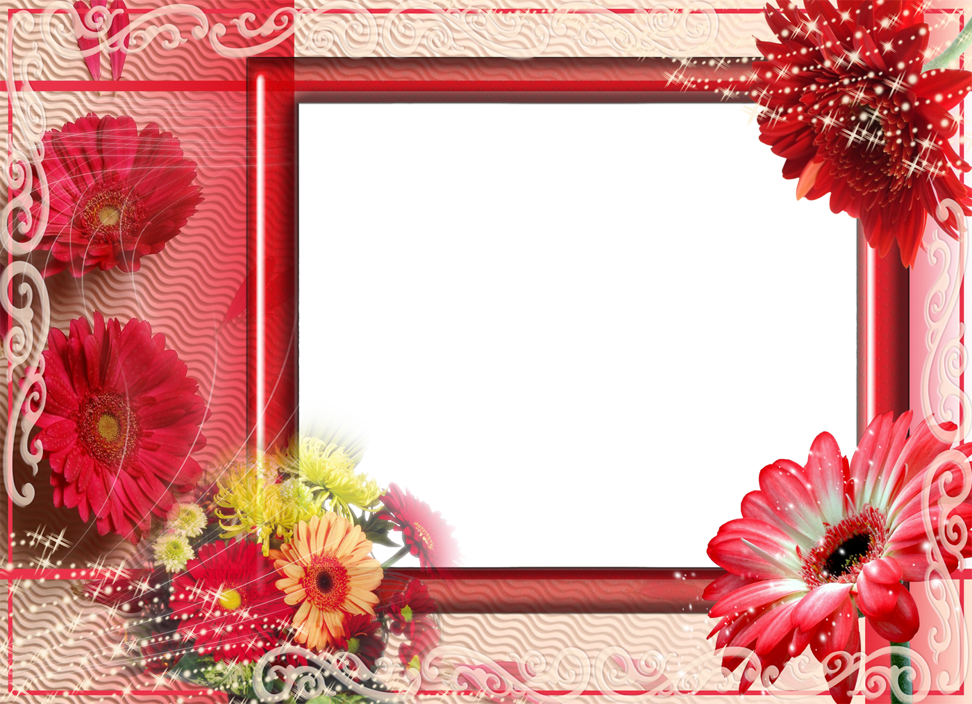 Margaritas - De-colores - Para - La - Foto - De - Tu - Floral Frame (1400x1014), Png Download