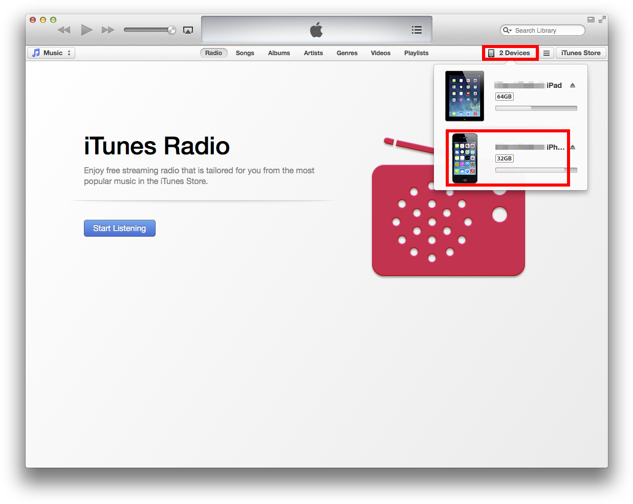 Click Devices Then Click Iphone - Itunes Radio (1252x1001), Png Download