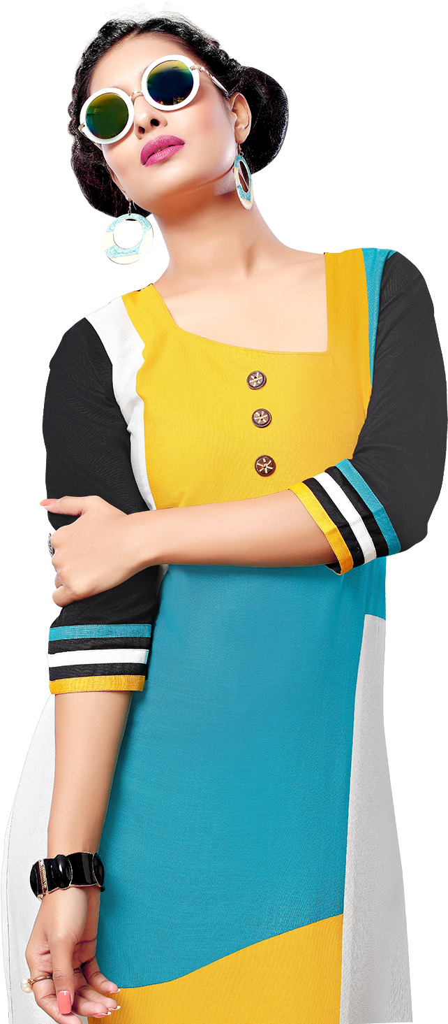 Yuri's Multicoloured Cotton Straight Kurti (1500x1500), Png Download