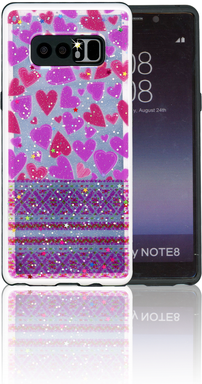 Samsung Note 8 Mm 3d Purple Hearts - Mobile Phone Case (667x1280), Png Download