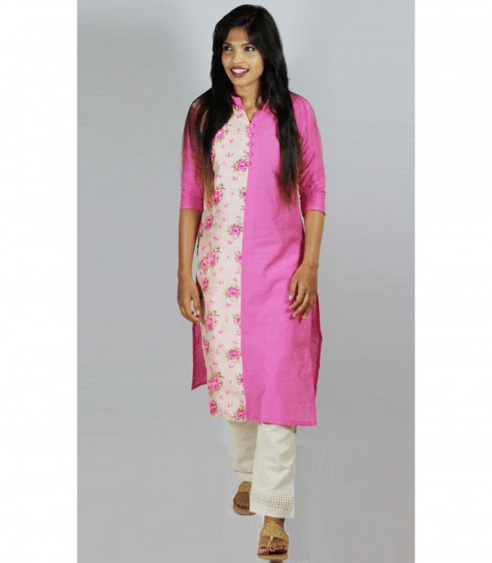 Raych Designer Printed Stylish Pink Floral Kurta For - Silk (540x617), Png Download