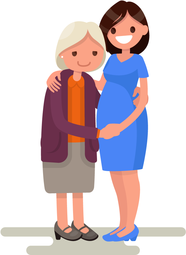 Download Finding A Carer Just Got Easier - Elderly Mother Daughter Cartoon  PNG Image with No Background 