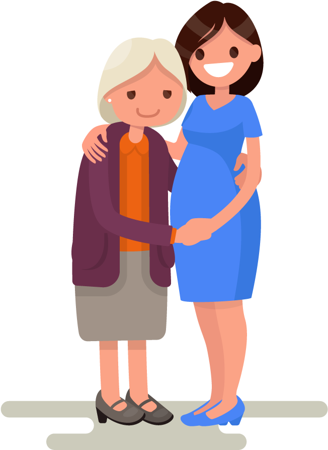 Finding A Carer Just Got Easier - Elderly Mother Daughter Cartoon (1000x1000), Png Download