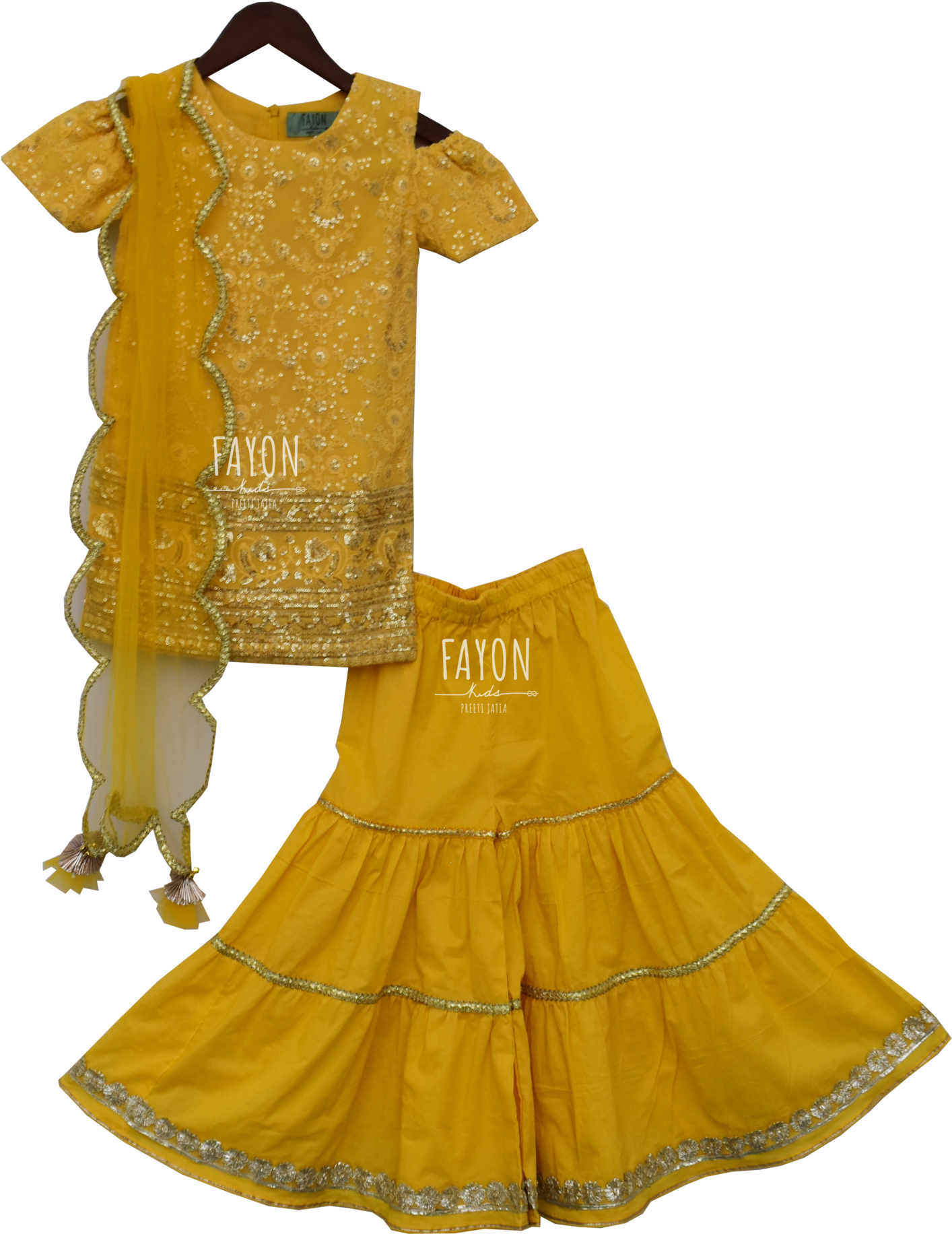Load Image Into Gallery Viewer, Girls Yellow Cotton - Cotton Sharara Dress (1448x2048), Png Download