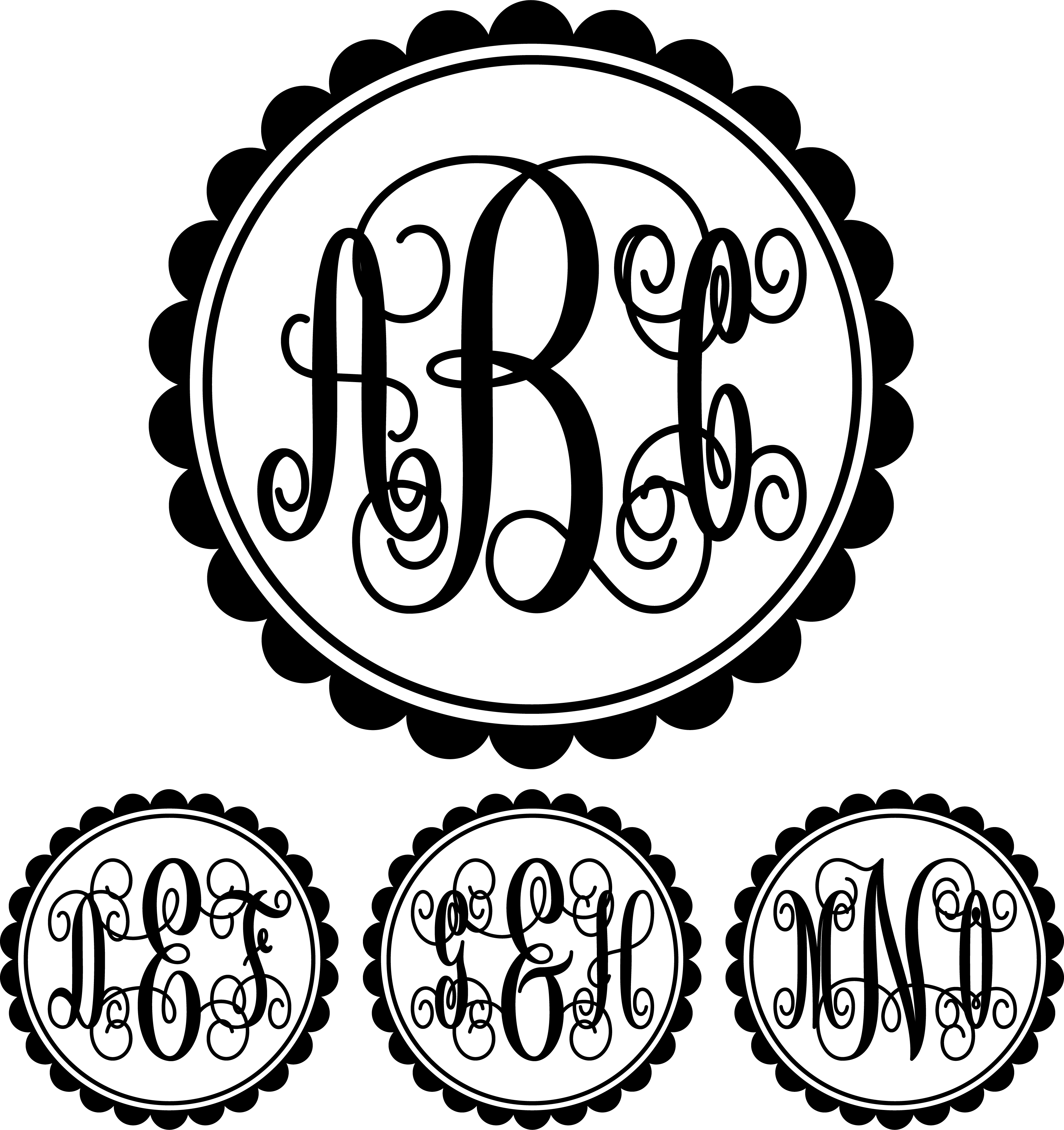 Monogram Elaborate Script Scalloped Circle Font Png - Monogram Circle (3398x3611), Png Download