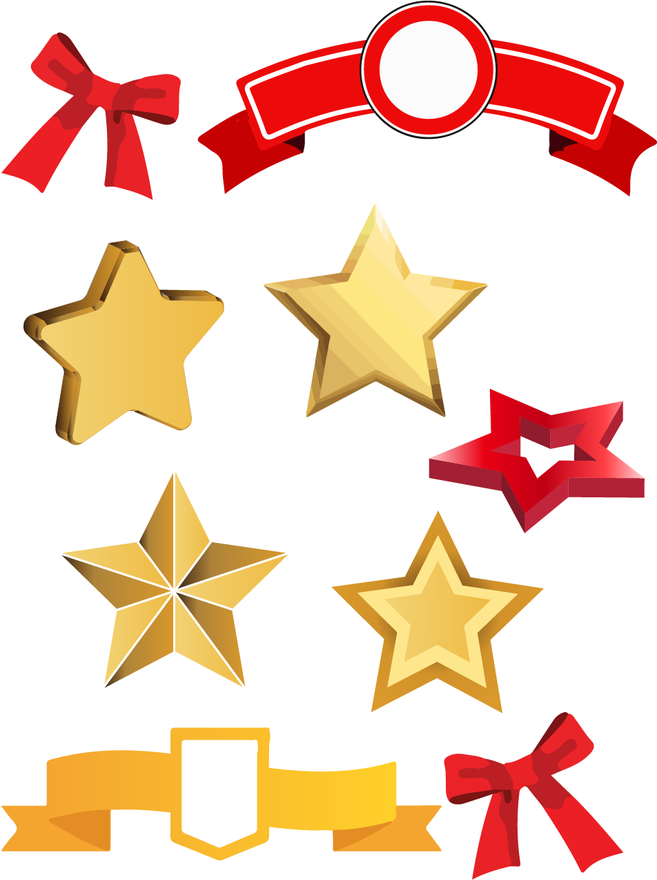 Red Yellow Pointed Star Ribbon Ai Vector Five Png And (1024x1370), Png Download