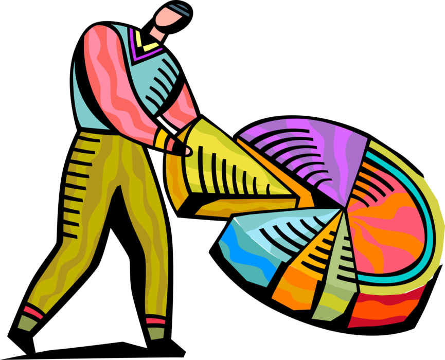 Vector Illustration Of Businessman Takes Slice Of Pie (865x700), Png Download