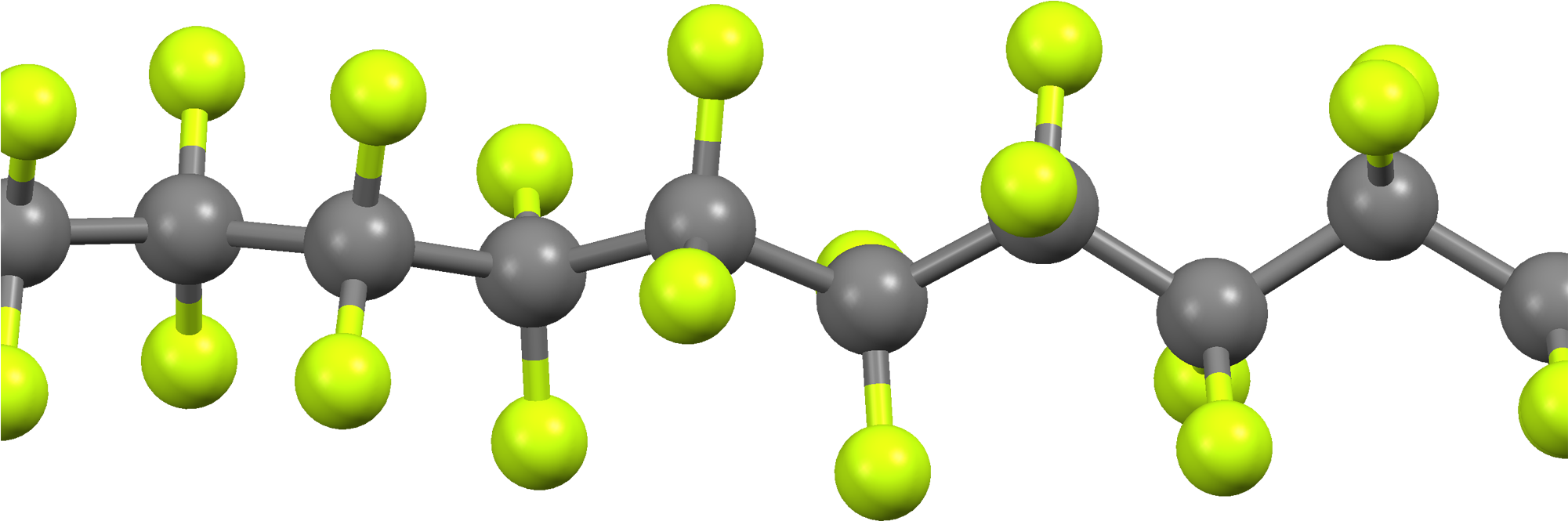 Perfluorodecyl Chain From Xtal Mercury 3d Balls - Polytetrafluoroethylene Png (2000x764), Png Download