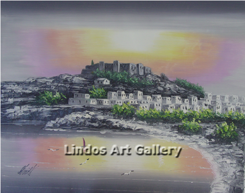 Lindos Acropolis In Black White And Splash Of Color - Painting (600x600), Png Download