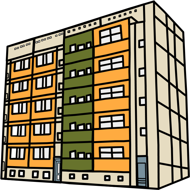 Apartment Building, Orange, Green, Yellow (816x1056), Png Download