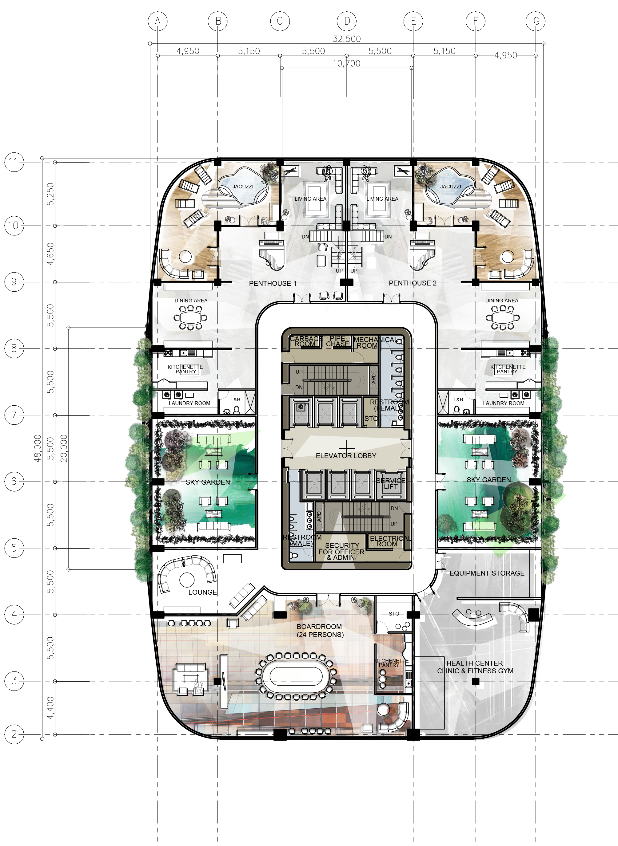 2360 X 3680 11 - Office Plans In High Rise (2360x3680), Png Download