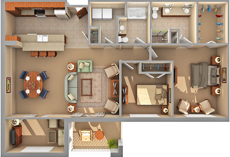 The Jasmine 2 Bedroom - Floor Plan (740x506), Png Download