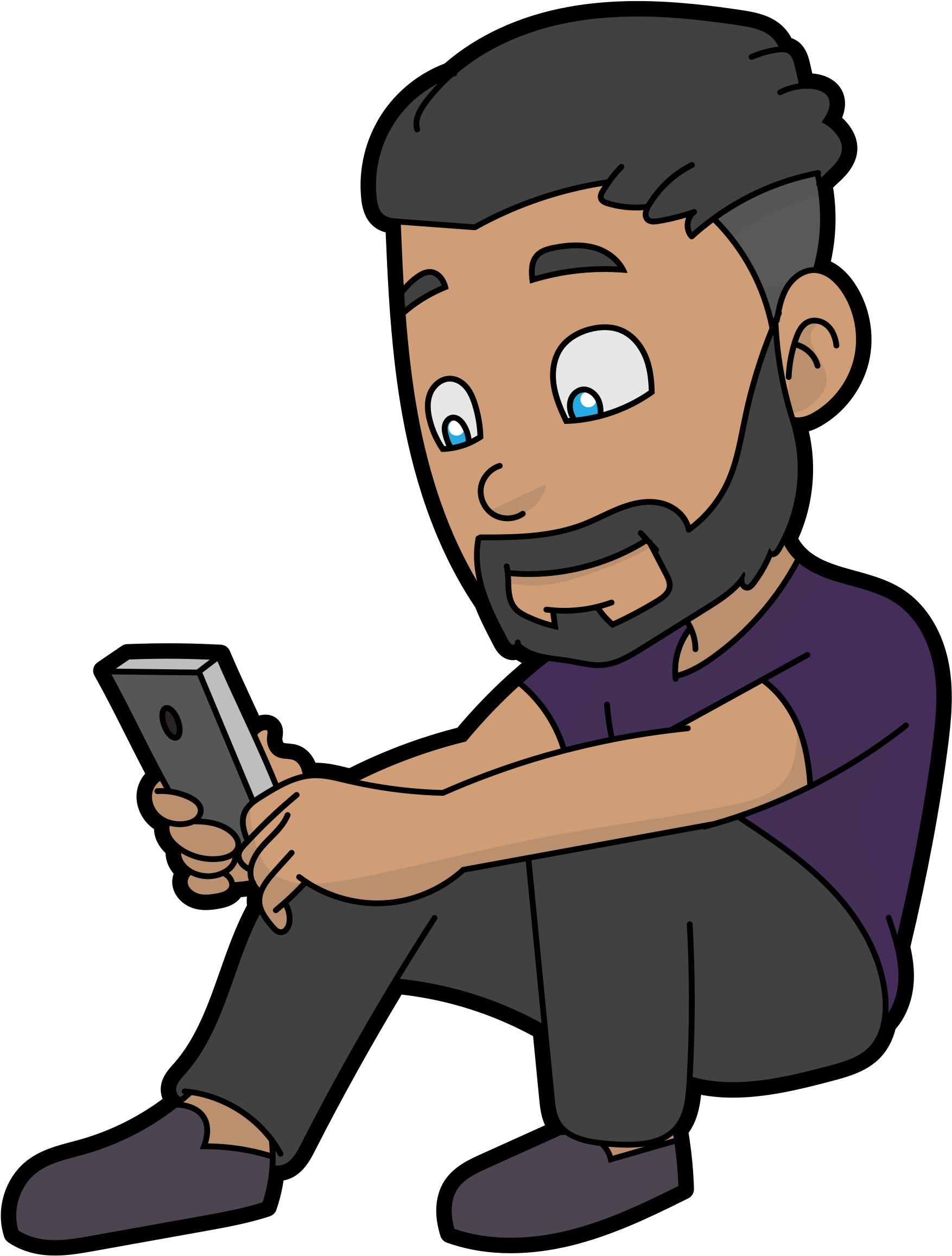 Download Png Black And White File Cartoon Man Using His Smartphone - Man  With Mobile Phone Cartoon Png PNG Image with No Background 