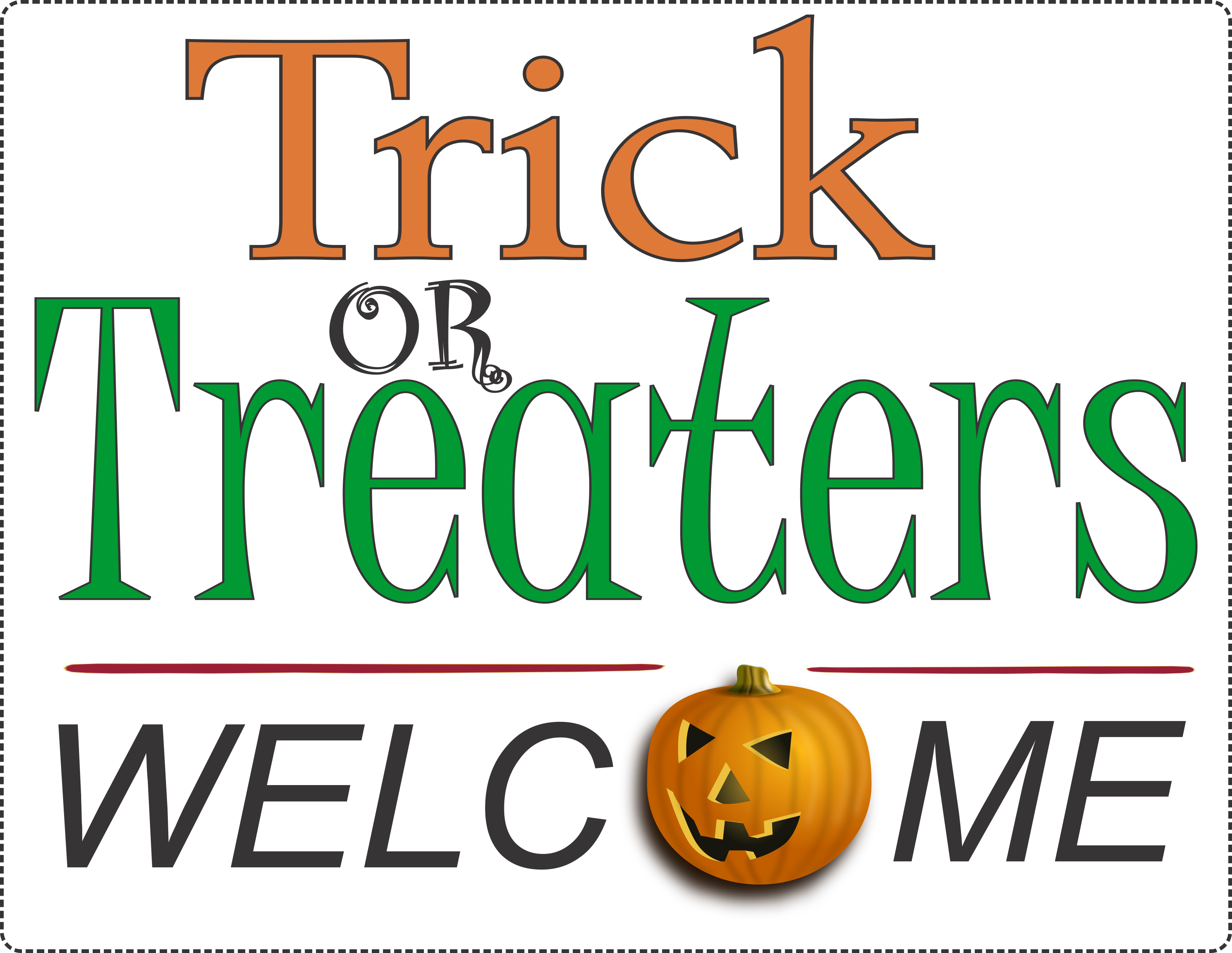 Trick Or Treat Sign - Jack-o'-lantern (3310x2560), Png Download