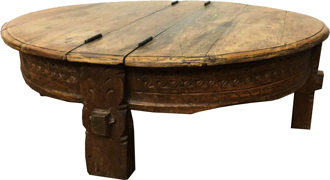 Rustic Wood Storage Round Tea Table - Coffee Table (1200x1200), Png Download