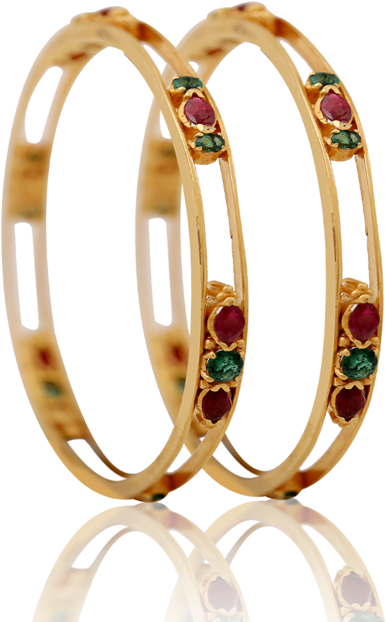 Ruby And Emerald Gold Bangles (1000x1000), Png Download