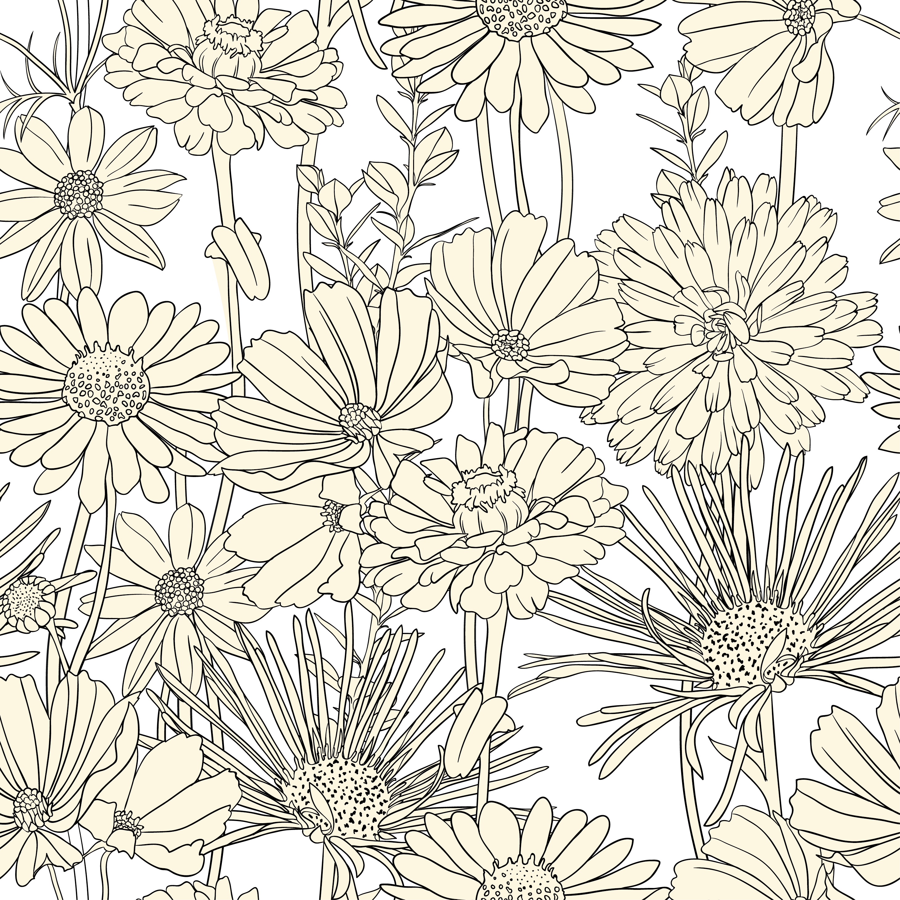 Black And White Background - Black And White Flower Pattern (2917x2917), Png Download