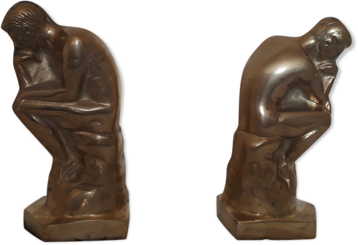 Pair Of Bookends 'the Thinker' Brass - Bronze Sculpture (1457x1457), Png Download