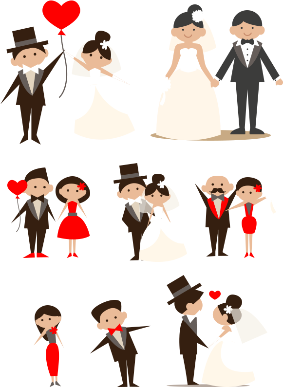 Cartoon Couple Clip Art Hand Drawn Bride - Bride And Groom Png (628x844), Png Download