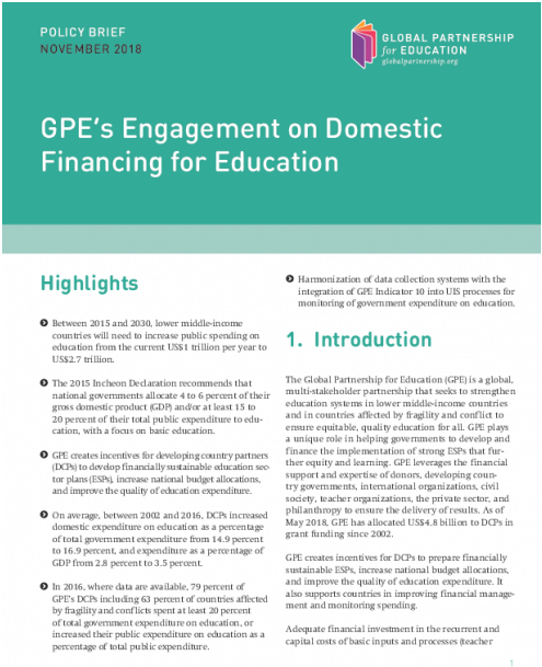 Gpe's Engagement On Domestic Financing For Education - Pdf Policy Brief (550x695), Png Download