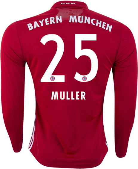 Bayern Munich 16/17 Ls Home Jersey Müller - Long-sleeved T-shirt (600x600), Png Download