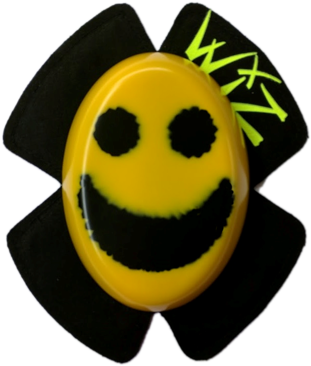 Black On Yellow Smiley Face - Knee Sliders Wiz Isle Of Man (656x760), Png Download