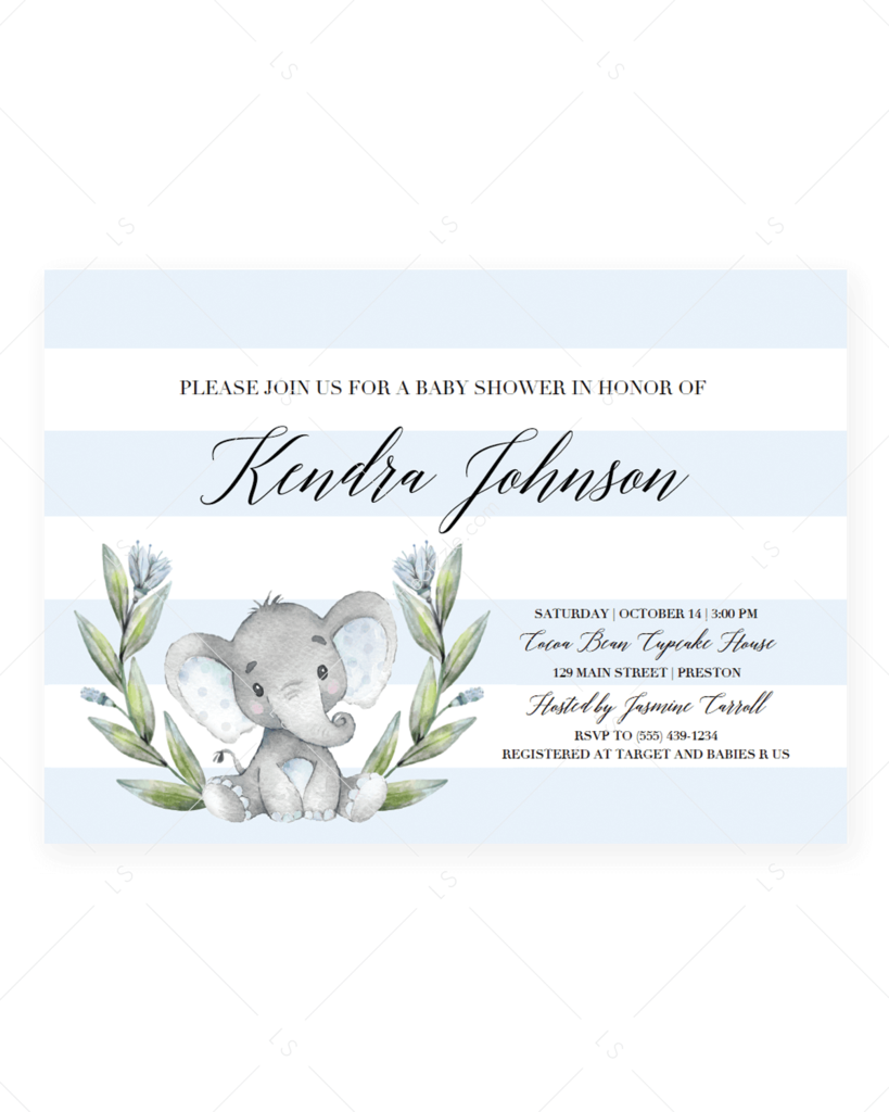 Blue Elephant Baby Shower Invitation Template Download - Template Girl Baby Shower Invitations Elephants (819x1024), Png Download