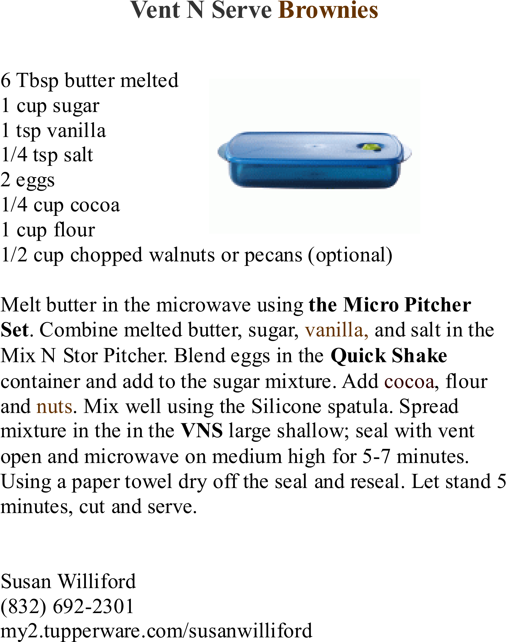 Vent N Serve Brownies Recipe Tupperware Recipes, Microwave - Document (2400x3000), Png Download