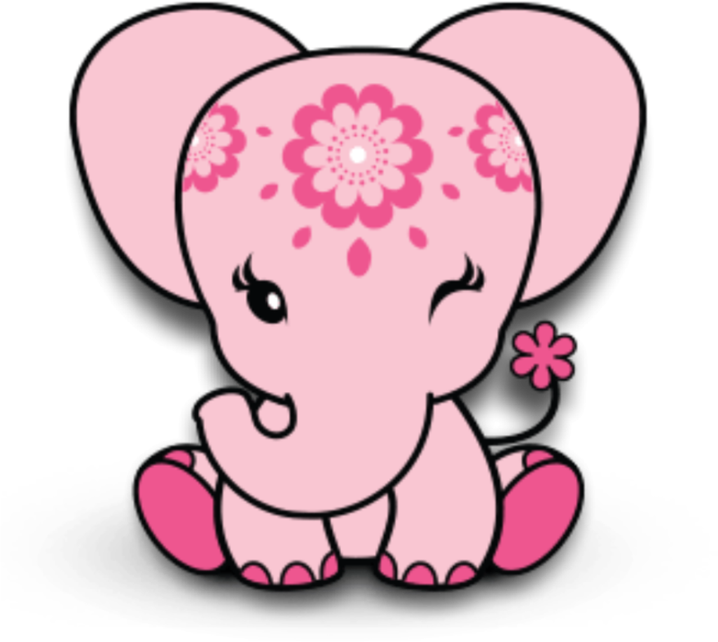 Pink Sticker - Cute Pink Elephant (1024x1024), Png Download