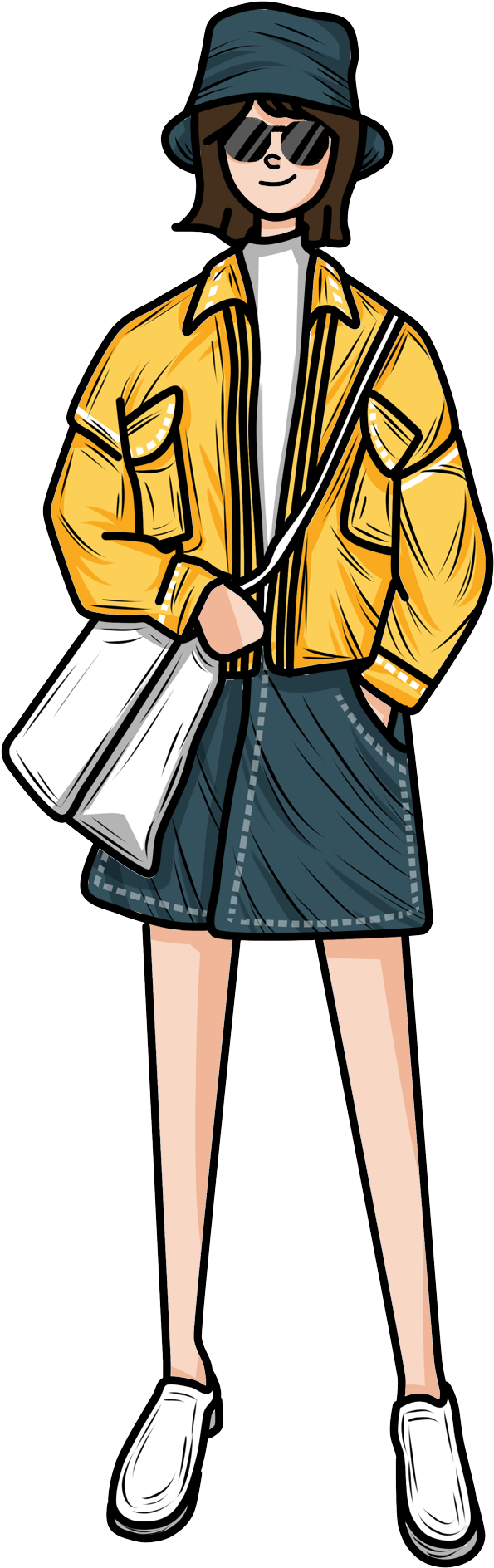 Cartoon Female Girl Tide Png And Psd - Cartoon (2000x2000), Png Download