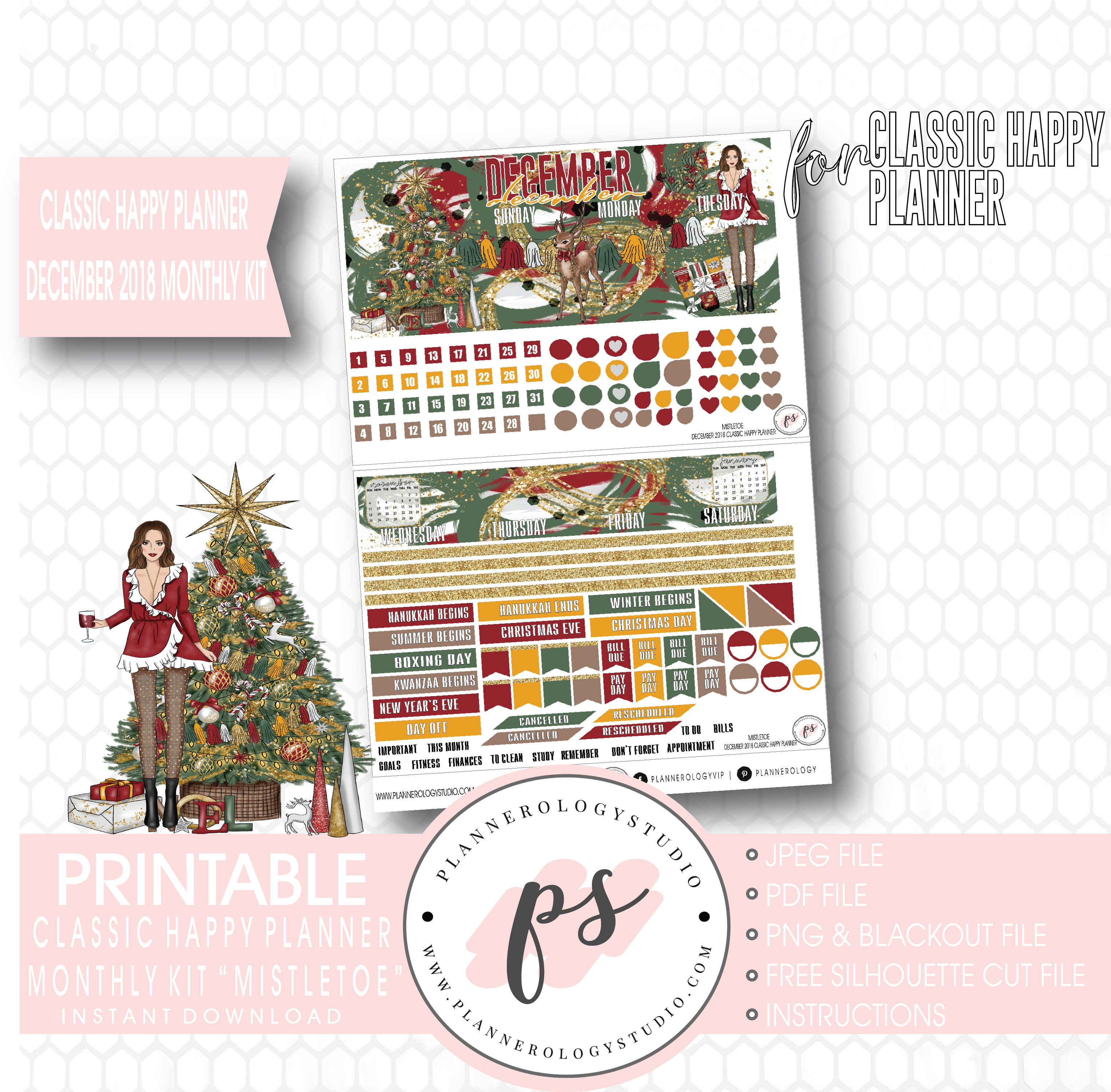 Mistletoe Christmas December 2018 Monthly View Kit - 2018 (1024x1002), Png Download
