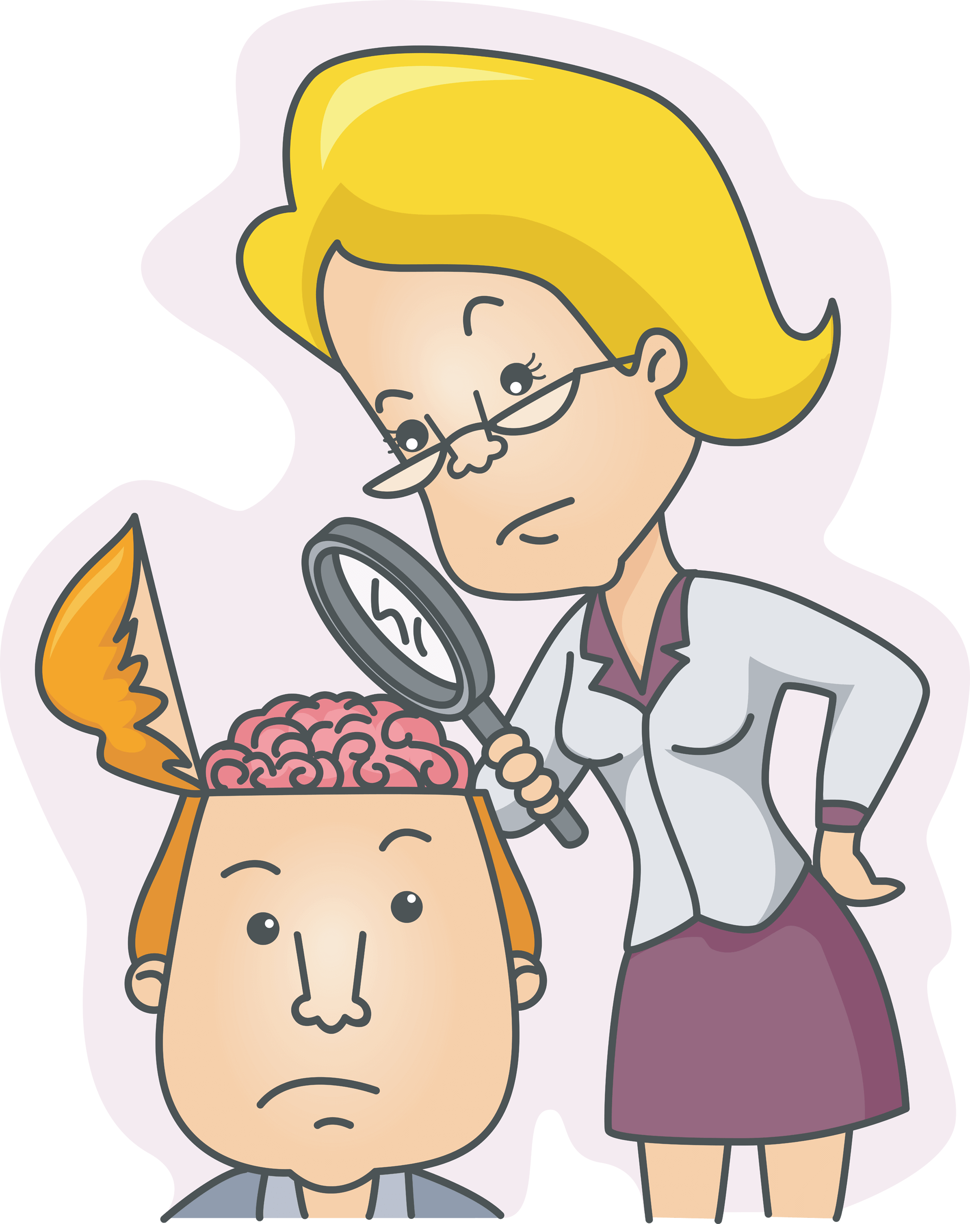 Cartoon Woman Examining Man's Brain - Cartoon Person With Brain (1903x2400), Png Download