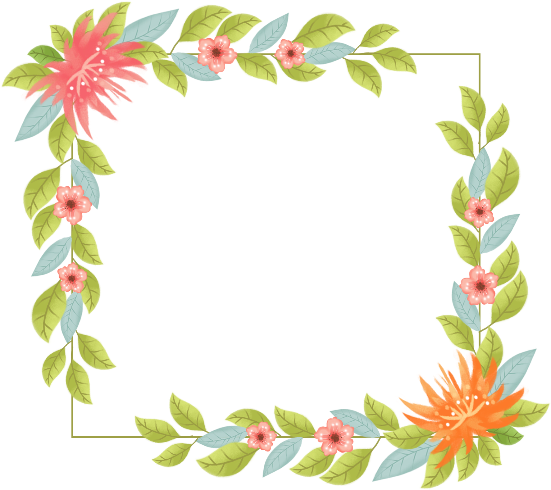 Square Border Dialog Flower Png And Psd (2000x2000), Png Download