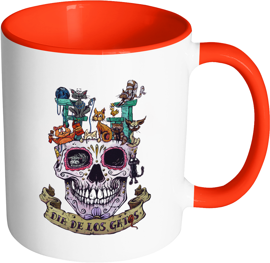 Day Of The Dead Artist David Lozeau, Dia De Los Gatos - Design Png For Mug (1024x1024), Png Download