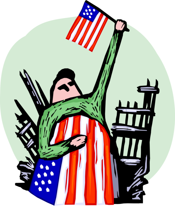 Vector Illustration Of Patriotic Americans Pays Tribute (596x700), Png Download