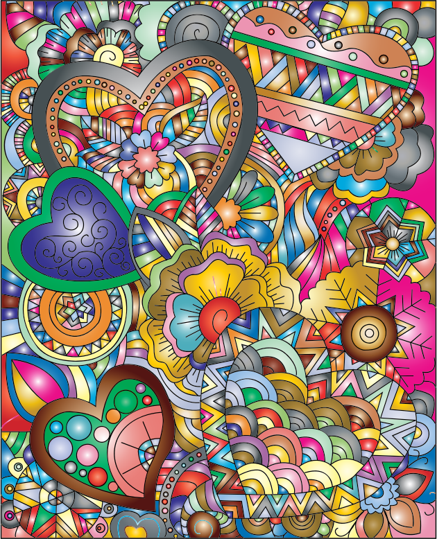 Flourish Hearts Line Art Prismatic - Motif (630x778), Png Download