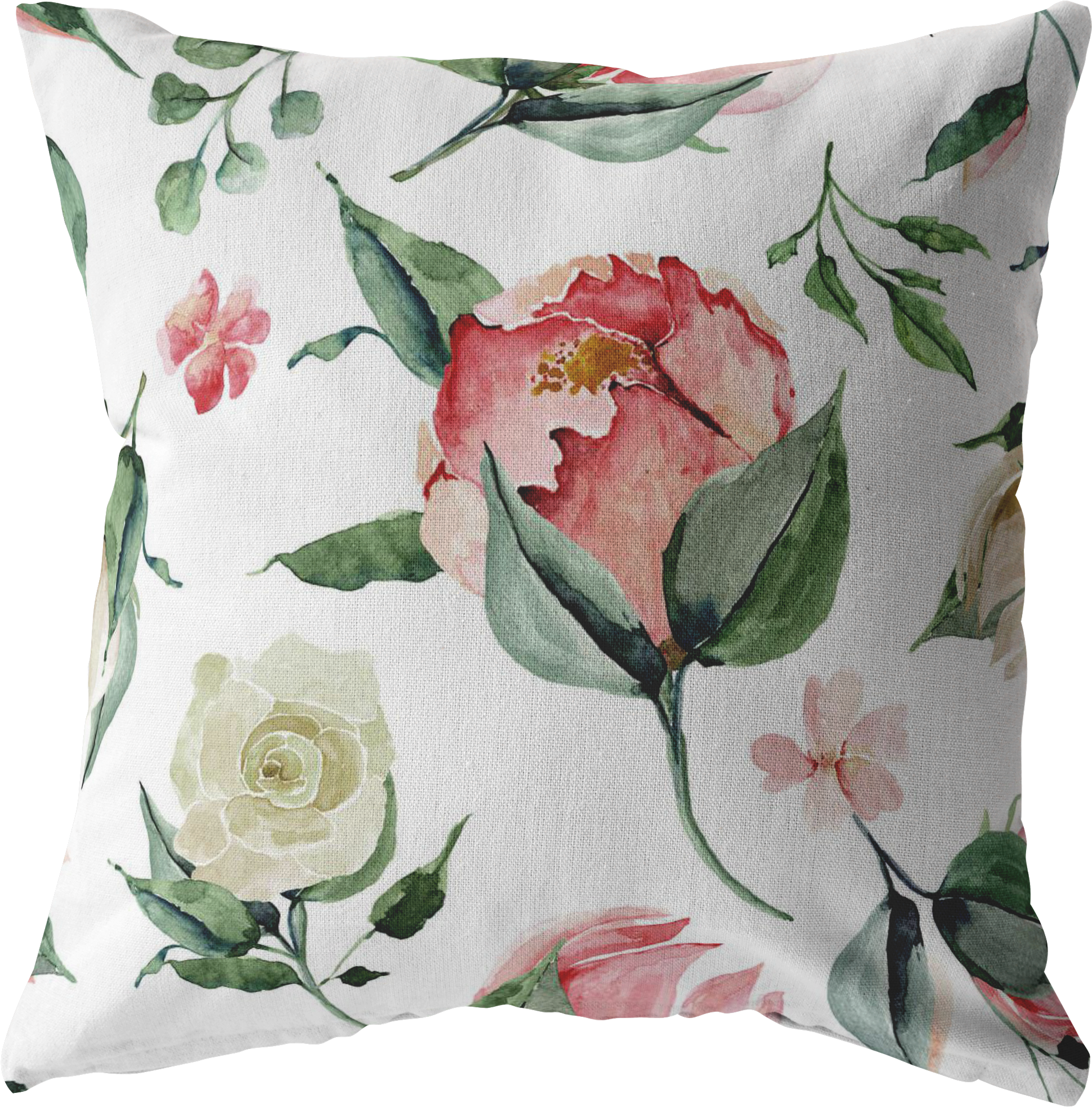 Pink Rose Watercolor Throw Pillow (2000x2000), Png Download