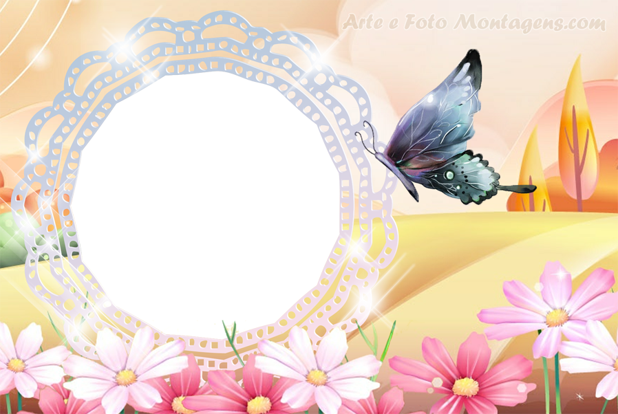 Flores-borboleta - Moldura Borboletas Png (898x602), Png Download