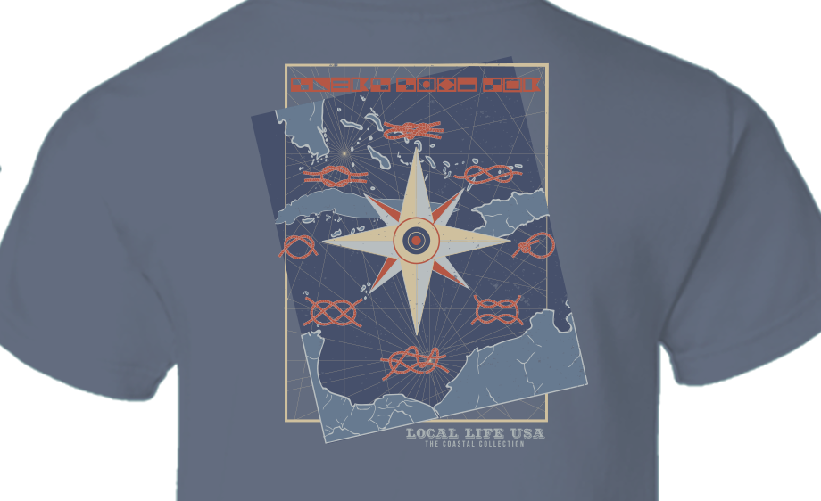 Nautical Compass And Knots Short Sleeve Tee - Active Shirt (920x562), Png Download